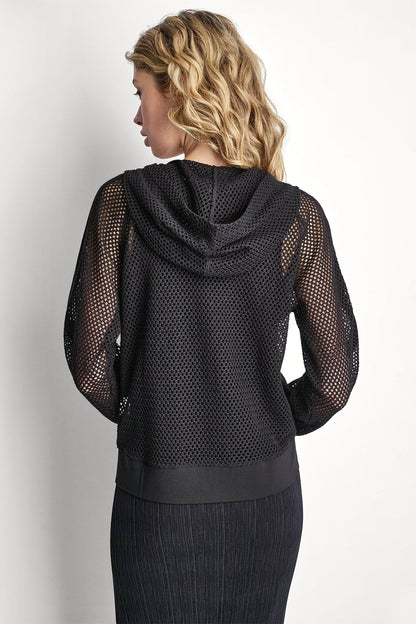 MESH LOGO ZIP-UP HOODIE - Black | DKNY