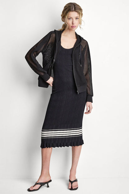 MESH LOGO ZIP-UP HOODIE - Black | DKNY