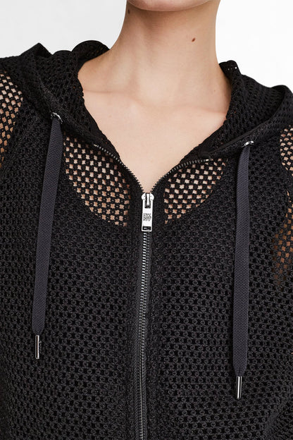 MESH LOGO ZIP-UP HOODIE - Black | DKNY