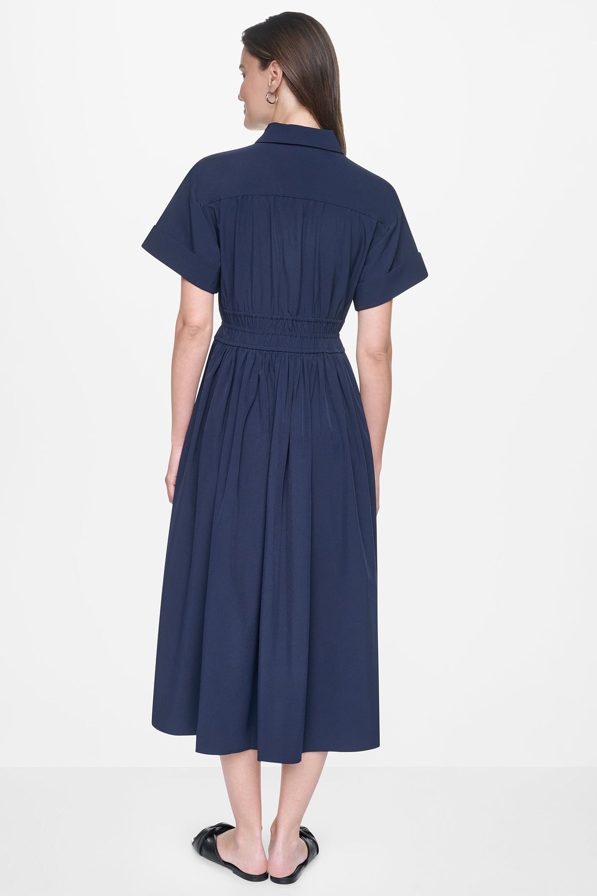 CAP SLEEVE MIDI COMMUTER SHIRT DRESS - Spring Navy | DKNY