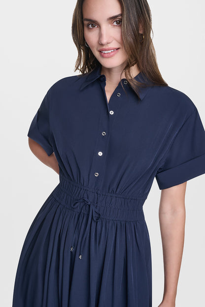 CAP SLEEVE MIDI COMMUTER SHIRT DRESS - Spring Navy | DKNY