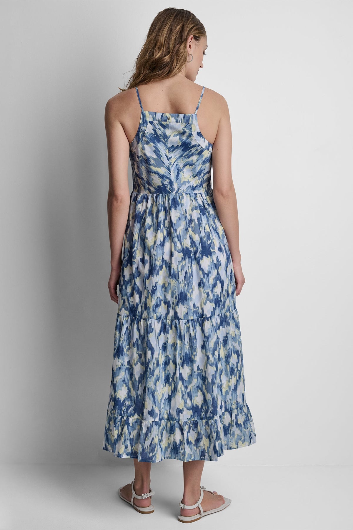 PRINTED TIERED MIDI TANK DRESS - Ikat Blur Chambray | DKNY