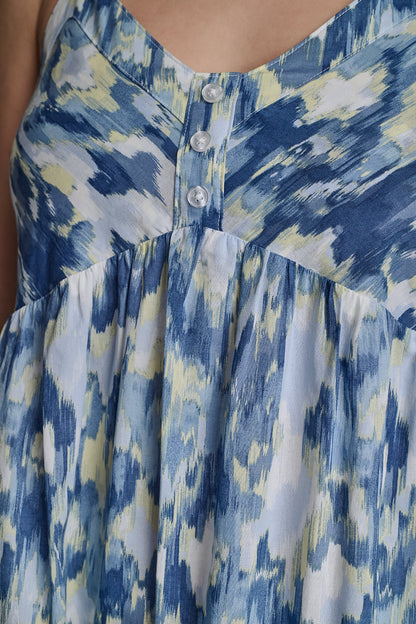 PRINTED TIERED MIDI TANK DRESS - Ikat Blur Chambray | DKNY