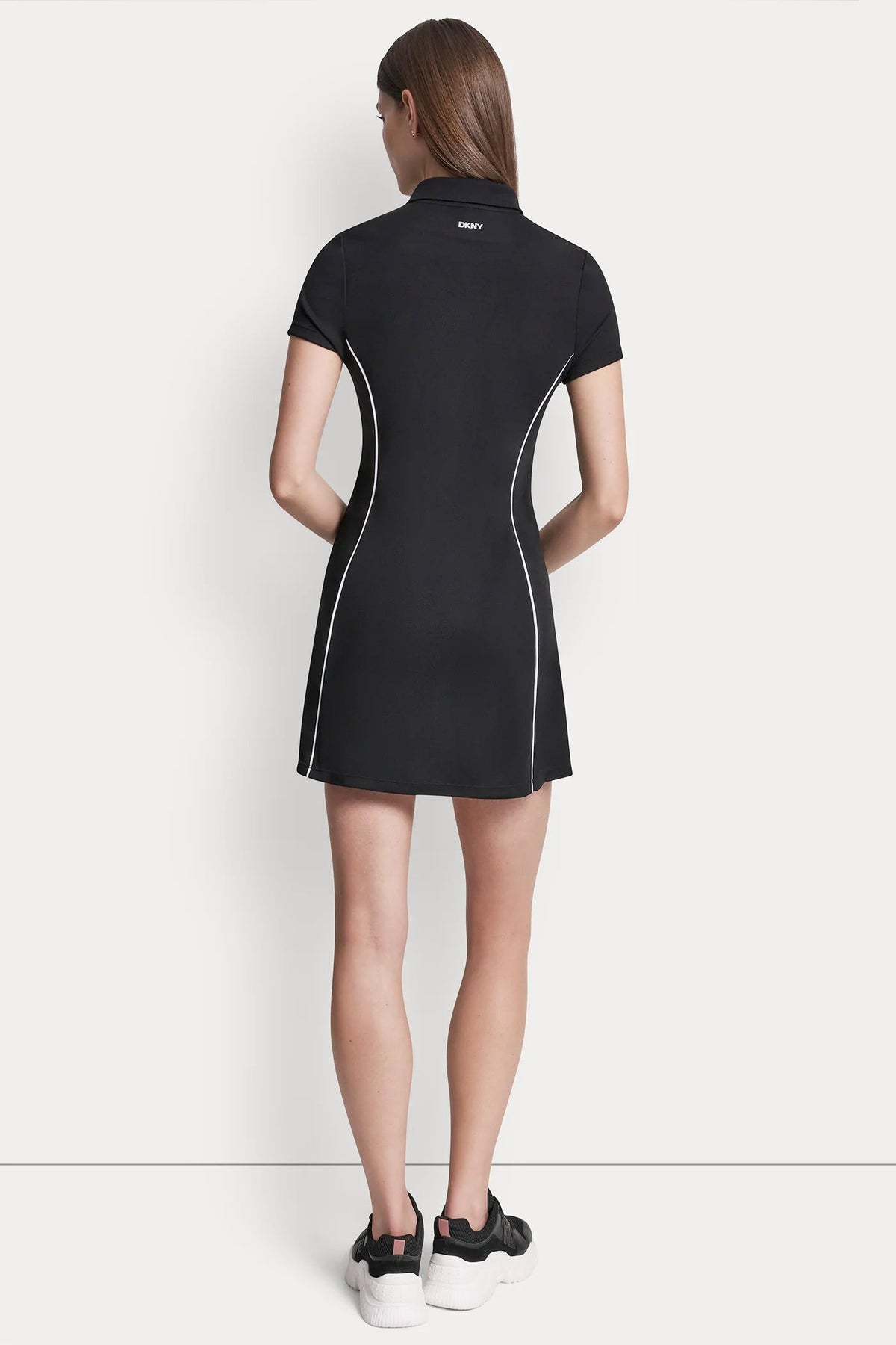 HALF-ZIP POLO DRESS WITH CONTRAST PIPING - White/Black | DKNY