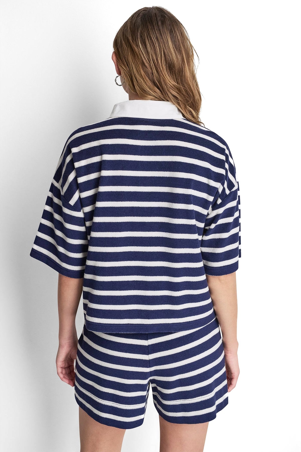 TOWELLING TERRY STRIPE BOXY POLO - Travertine/Eggnog | DKNY