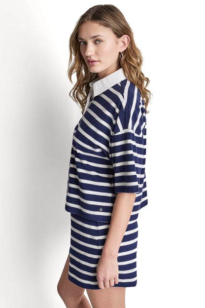TOWELLING TERRY STRIPE BOXY POLO - Travertine/Eggnog | DKNY