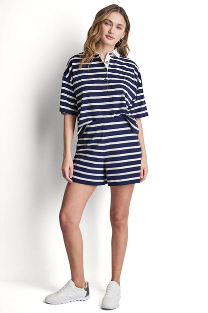 TOWELLING TERRY STRIPE BOXY POLO - Travertine/Eggnog | DKNY