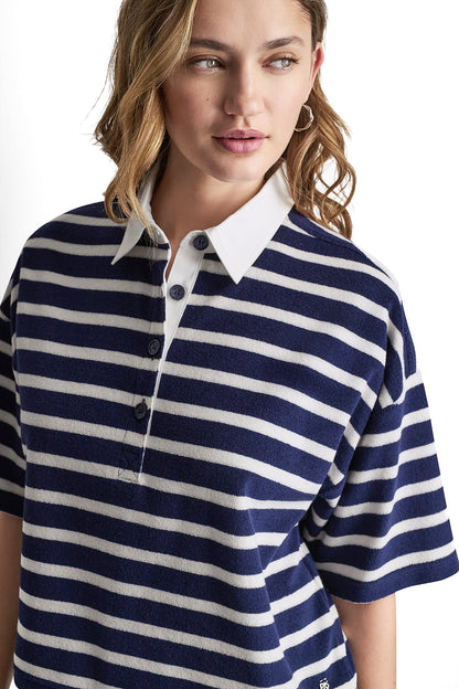 TOWELLING TERRY STRIPE BOXY POLO - Travertine/Eggnog | DKNY