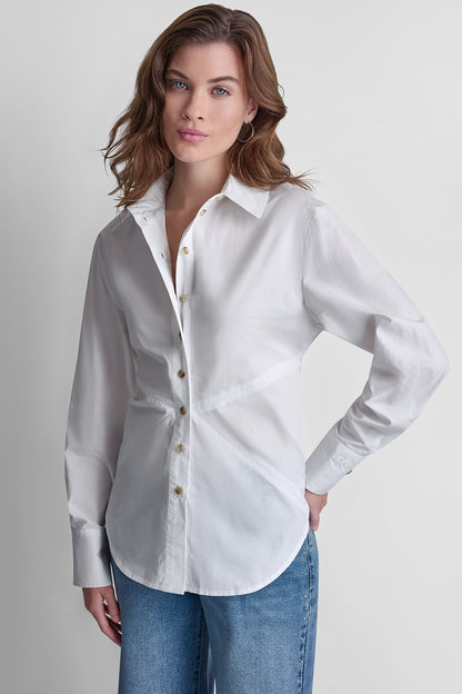 POPLIN CUTOUT TIE BACK SHIRT - White | DKNY