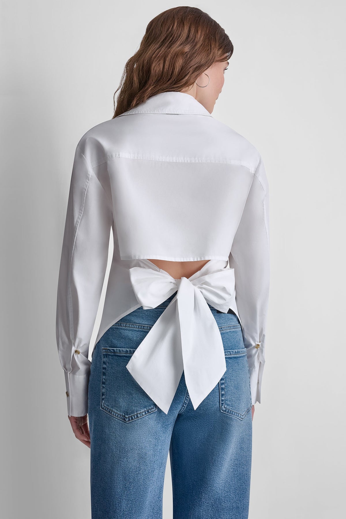 POPLIN CUTOUT TIE BACK SHIRT - White | DKNY