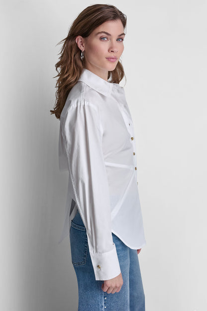 POPLIN CUTOUT TIE BACK SHIRT - White | DKNY