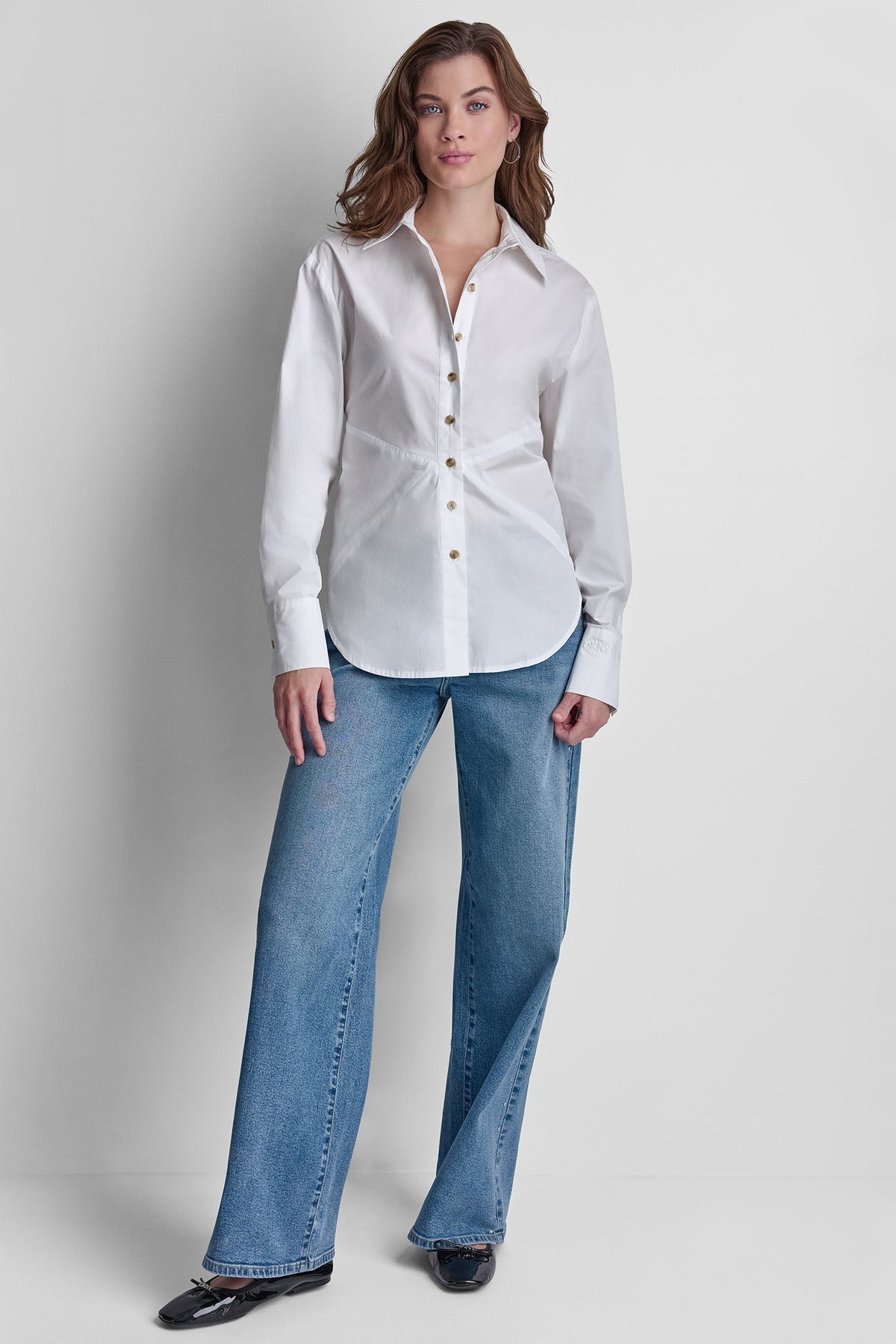 POPLIN CUTOUT TIE BACK SHIRT - White | DKNY
