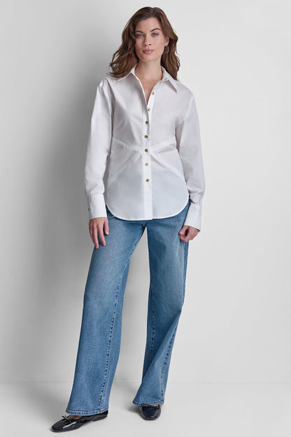 POPLIN CUTOUT TIE BACK SHIRT - White | DKNY