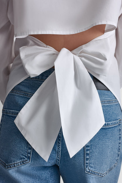 POPLIN CUTOUT TIE BACK SHIRT - White | DKNY