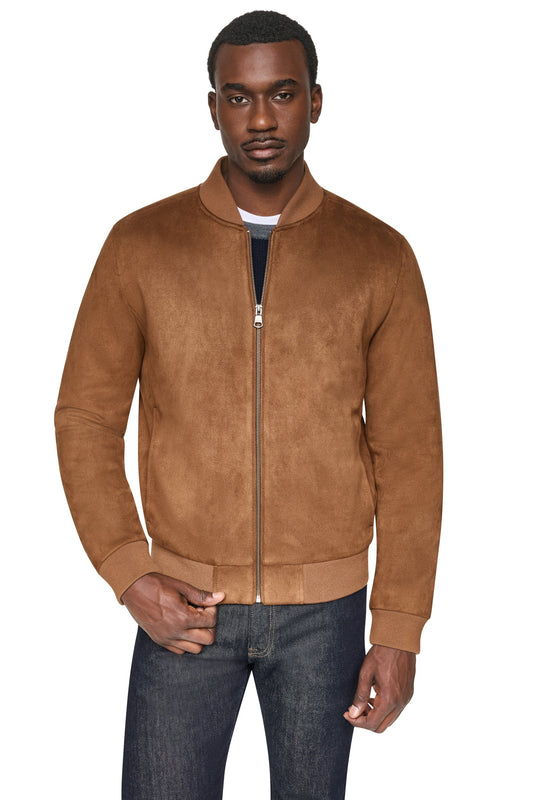 FAUX SUEDE BOMBER JACKET - Dark Brown | DKNY
