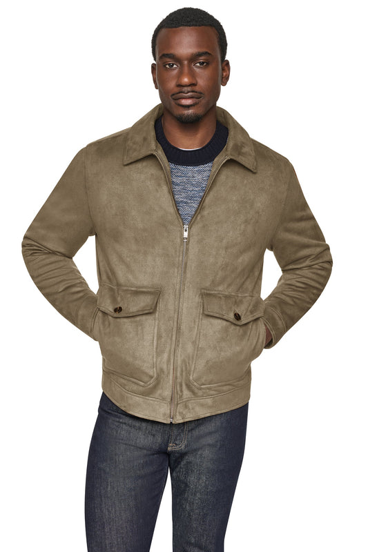 FAUX SUEDE TRUCKER JACKET - Chocolate | DKNY