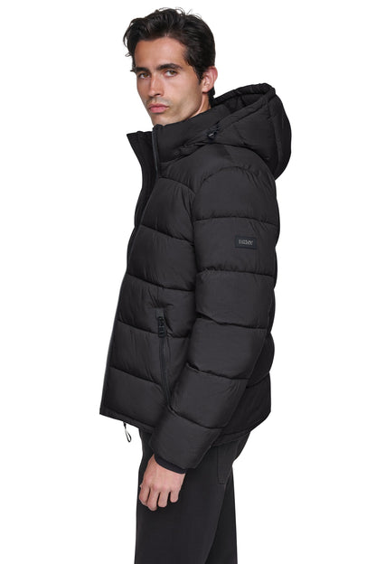 HEAVY WEIGHT HOODED PUFFER - Blue Edge | DKNY