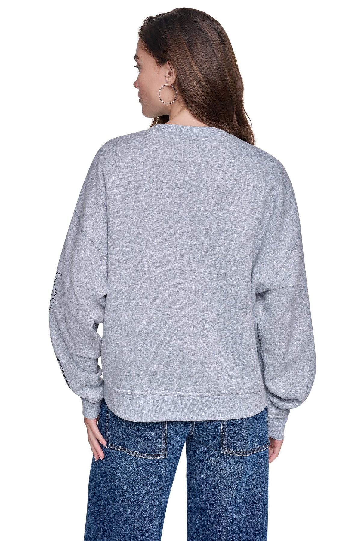RHINESTONE GRAFFITI LOGO SWEATSHIRT - Pearl Grey Heather/Black | DKNY