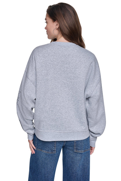 RHINESTONE GRAFFITI LOGO SWEATSHIRT - Pearl Grey Heather/Black | DKNY