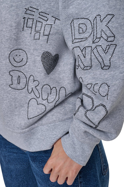 RHINESTONE GRAFFITI LOGO SWEATSHIRT - Pearl Grey Heather/Black | DKNY