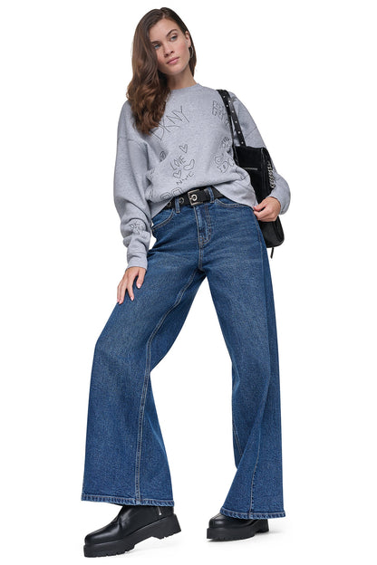 RHINESTONE GRAFFITI LOGO SWEATSHIRT - Pearl Grey Heather/Black | DKNY