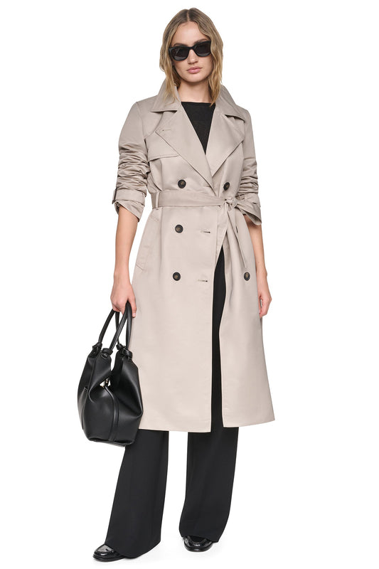 DOUBLE BREASTED QUILTED HOOD TRENCH - Birch | DKNY