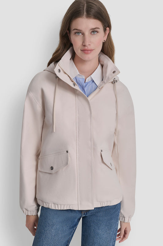 HIGH COLLAR BOMBER JACKET WITH HOOD - Parchment | DKNY