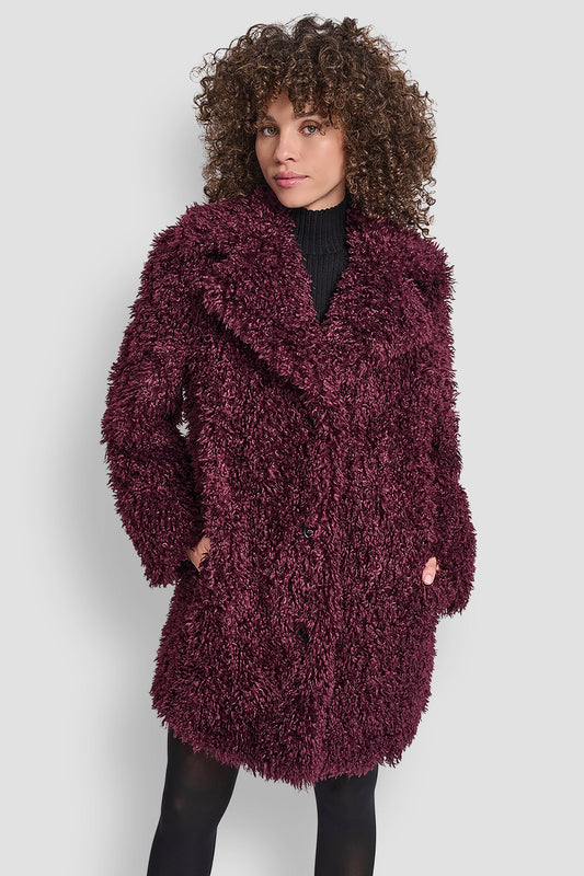 FAUX TEDDY FUR JACKET - BORDEAUX | DKNY