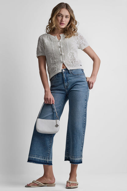 LACE STITCH BUTTON FRONT CARDIGAN - Pastel Yellow | DKNY