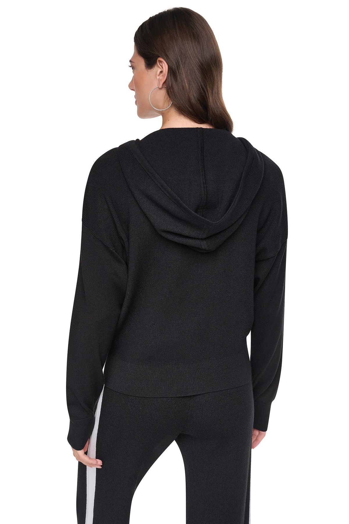 LOGO STRIPE HOODIE SWEATER - Black/Ivory | DKNY
