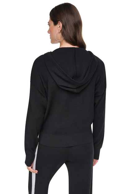 LOGO STRIPE HOODIE SWEATER - Black/Ivory | DKNY