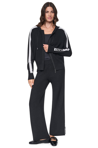 LOGO STRIPE HOODIE SWEATER - Black/Ivory | DKNY