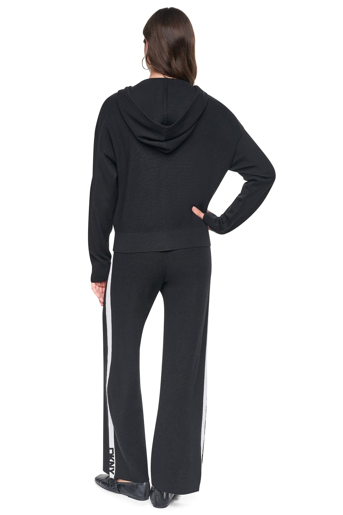 LOGO STRIPE HOODIE SWEATER - Black/Ivory | DKNY