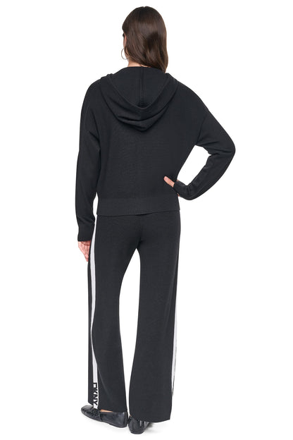 LOGO STRIPE HOODIE SWEATER - Black/Ivory | DKNY