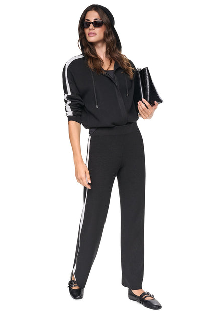 LOGO STRIPE HOODIE SWEATER - Black/Ivory | DKNY