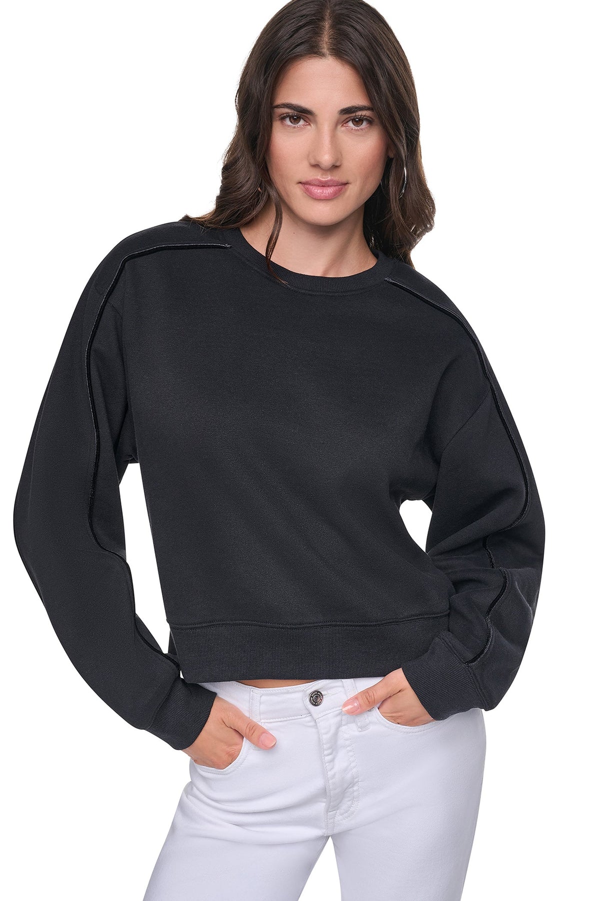 VELVET LOGO SWEATSHIRT - Black | DKNY