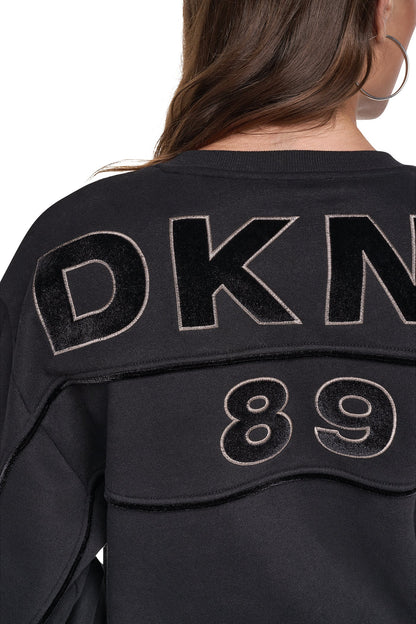 VELVET LOGO SWEATSHIRT - Black | DKNY