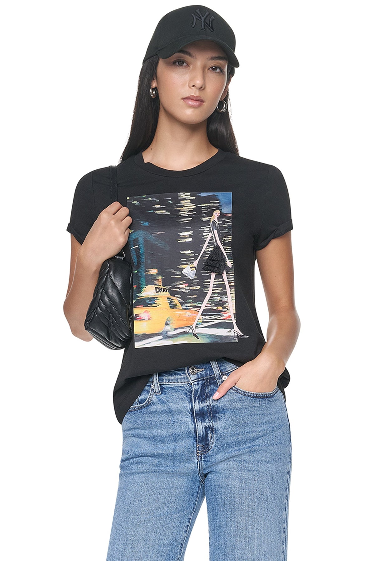 NYC NIGHTS GRAPHIC TEE - Black | DKNY