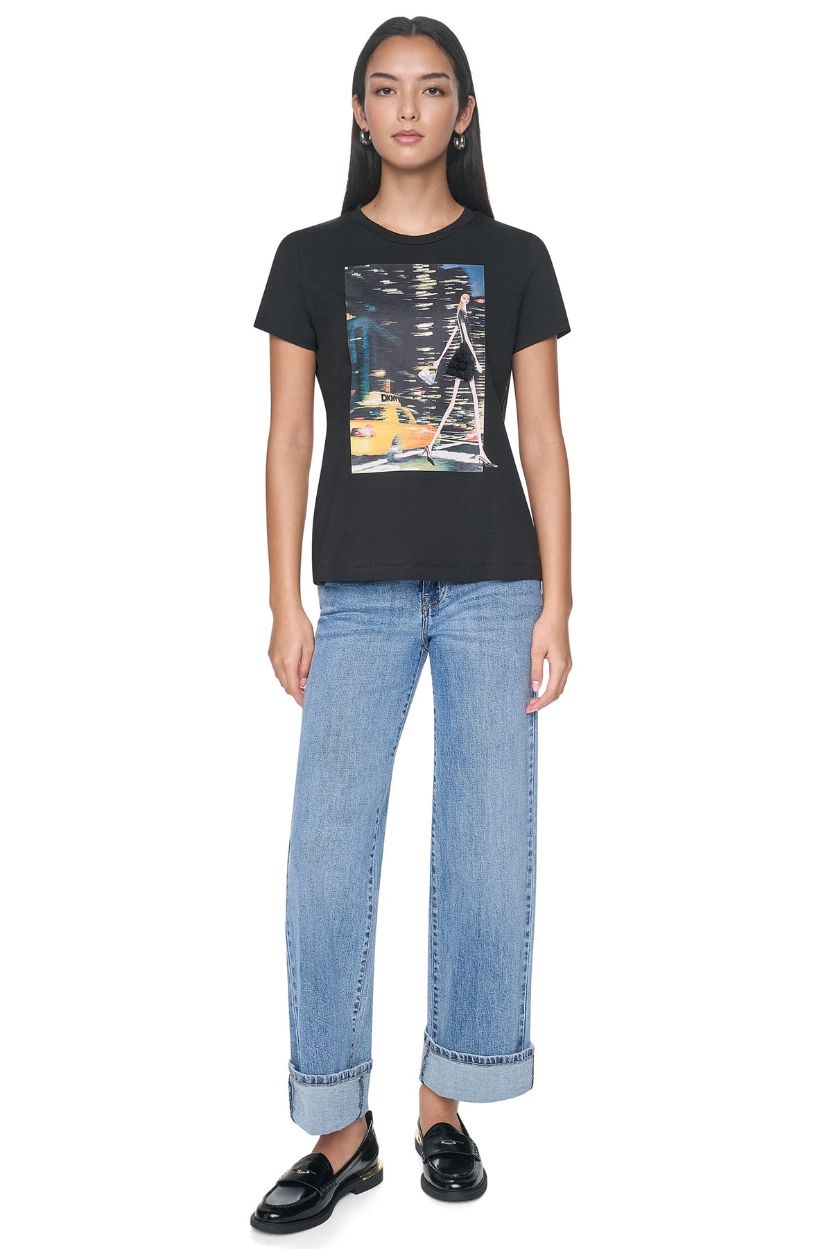 NYC NIGHTS GRAPHIC TEE - Black | DKNY