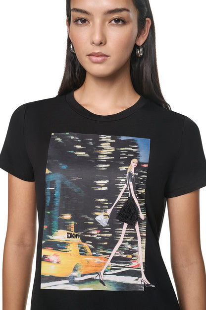 NYC NIGHTS GRAPHIC TEE - Black | DKNY