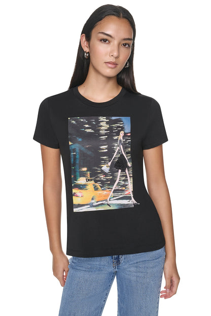 NYC NIGHTS GRAPHIC TEE - Black | DKNY