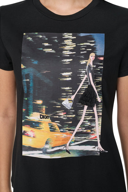 NYC NIGHTS GRAPHIC TEE - Black | DKNY