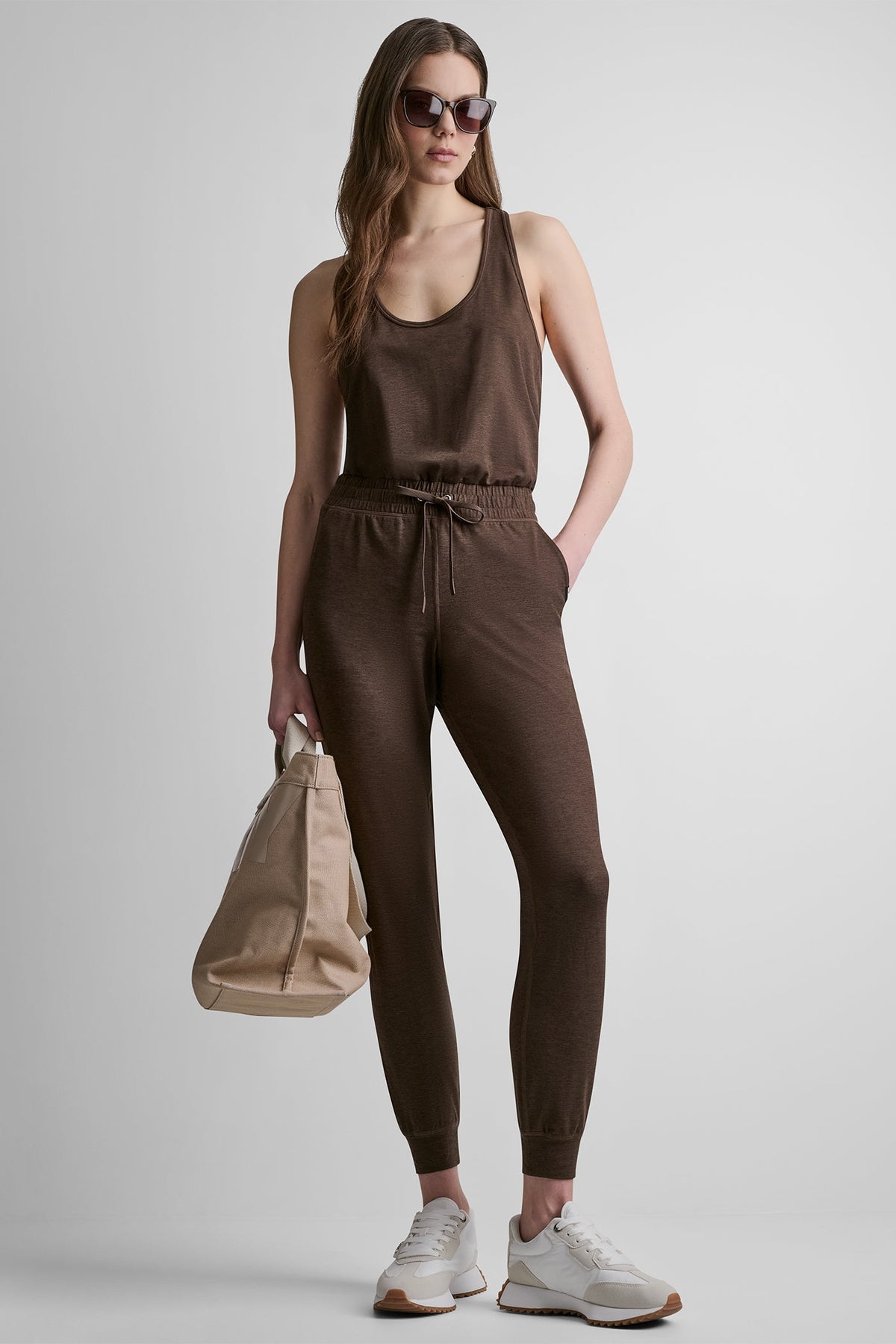 SPACEDYE RACERBACK TANK JUMPSUIT - Espresso Spacedye | DKNY