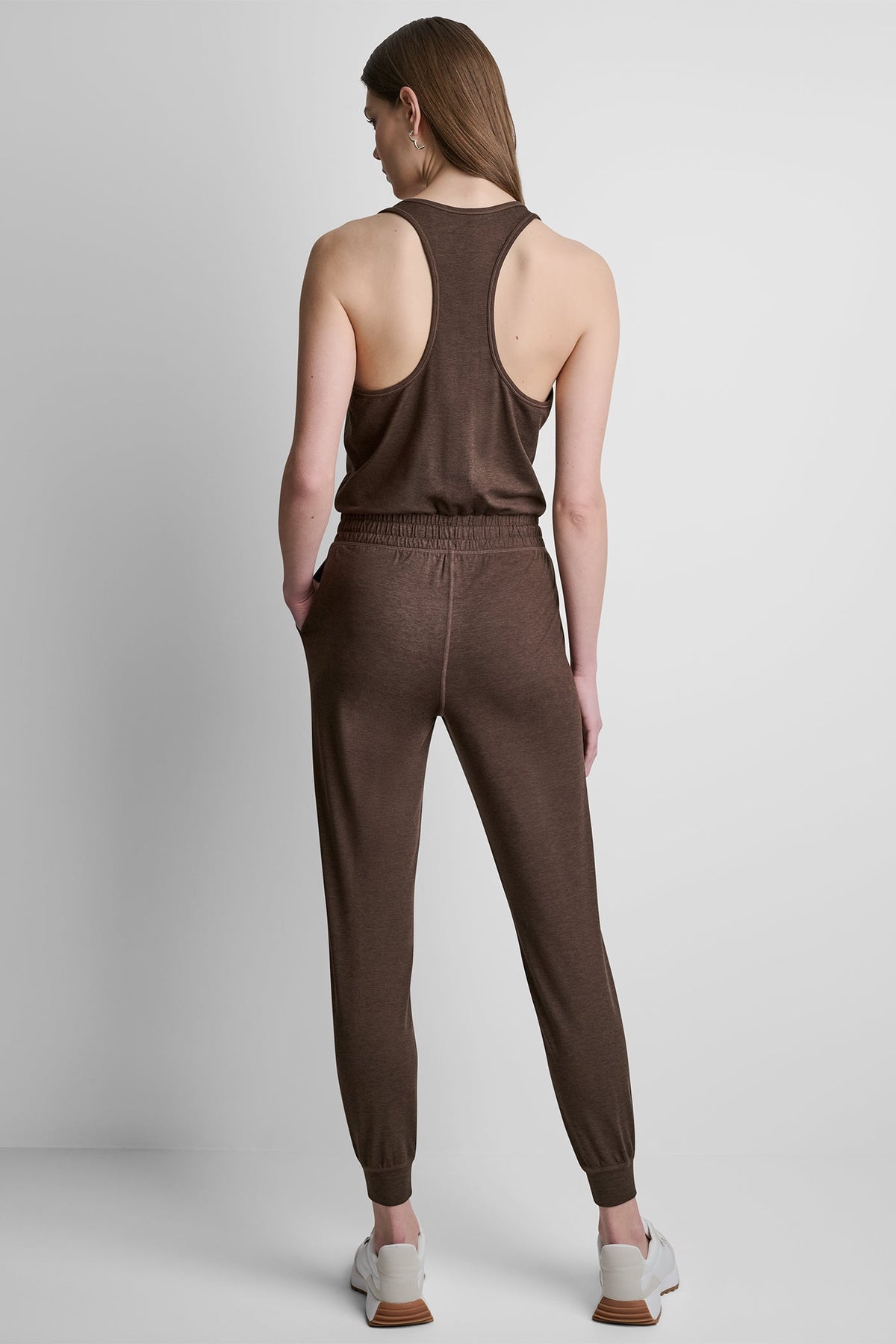 SPACEDYE RACERBACK TANK JUMPSUIT - Espresso Spacedye | DKNY