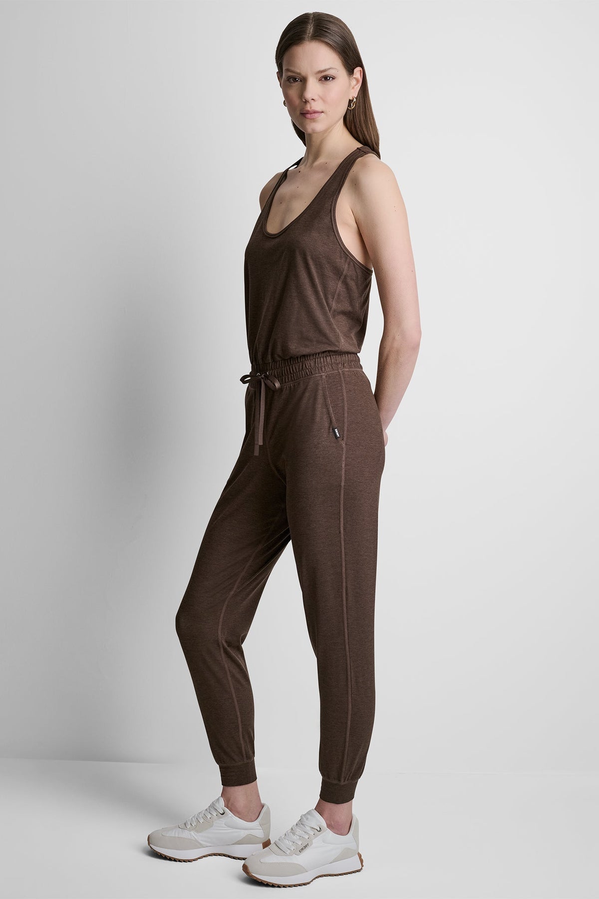 SPACEDYE RACERBACK TANK JUMPSUIT - Espresso Spacedye | DKNY