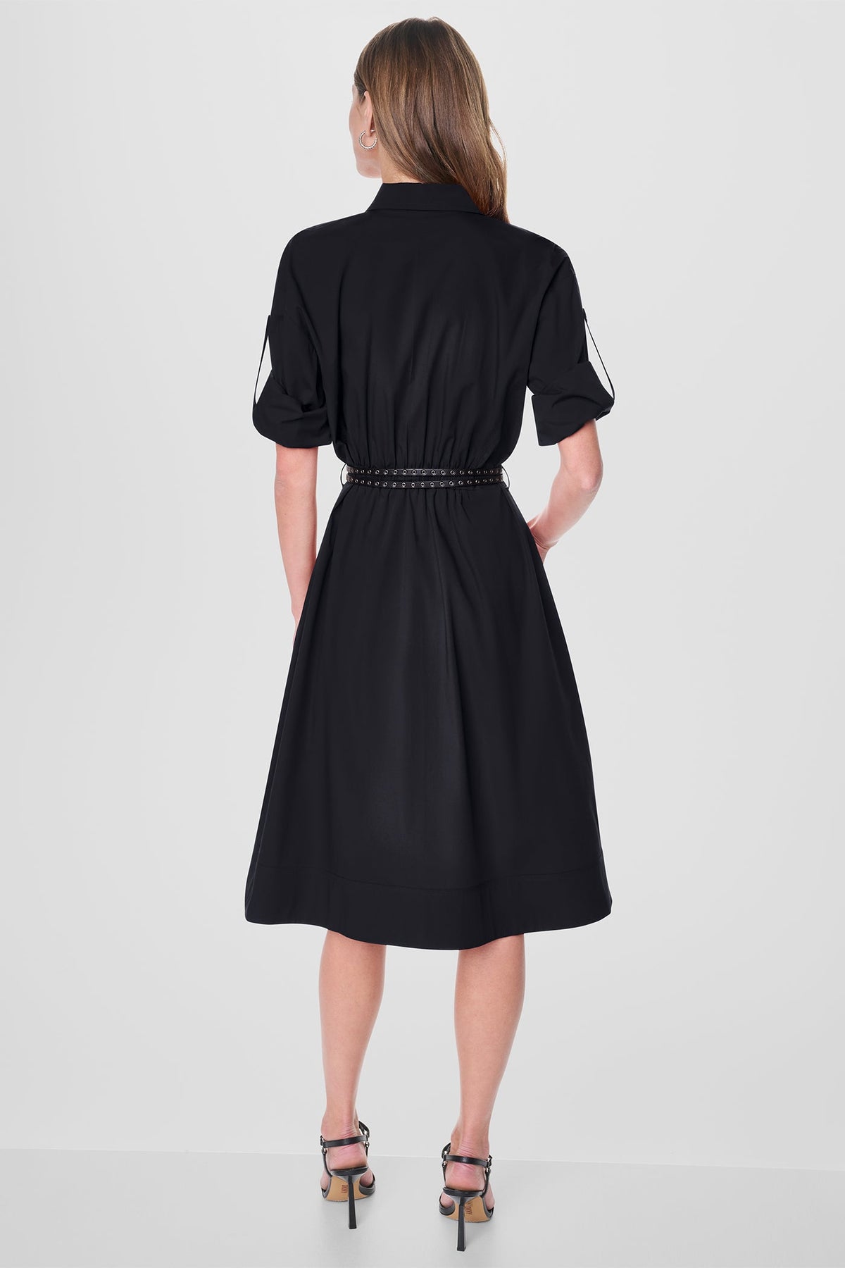 ROLL TAB BELTED POPLIN DRESS - Black | DKNY