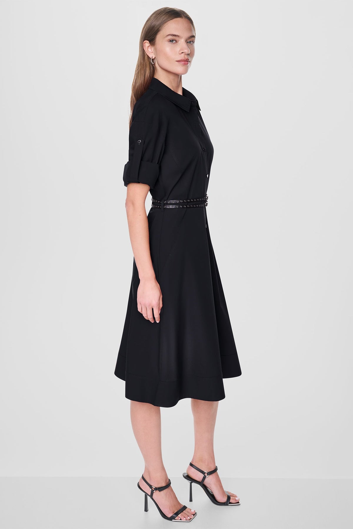 ROLL TAB BELTED POPLIN DRESS - Black | DKNY