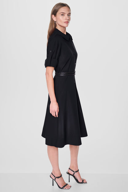 ROLL TAB BELTED POPLIN DRESS - Black | DKNY