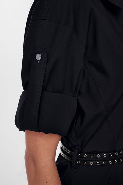 ROLL TAB BELTED POPLIN DRESS - Black | DKNY