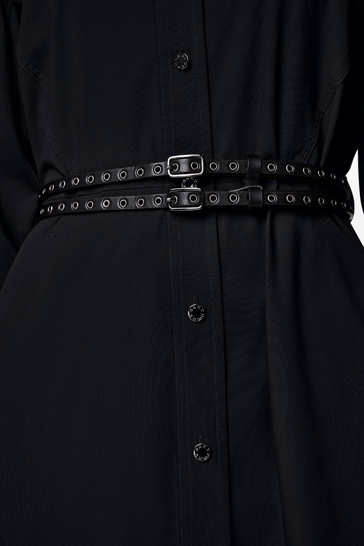 ROLL TAB BELTED POPLIN DRESS - Black | DKNY